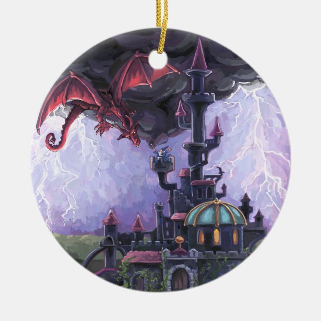 Ornement Rond En Céramique Château du dragon (Devant)