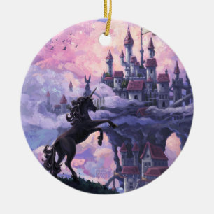 Ornement Rond En Céramique Château d'Unicorn