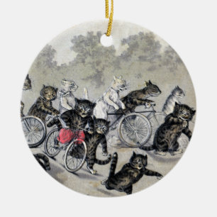 Ornement Rond En Céramique Chats d'équitation de bicyclette