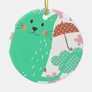 Ornement Rond En Céramique Chats en pluie