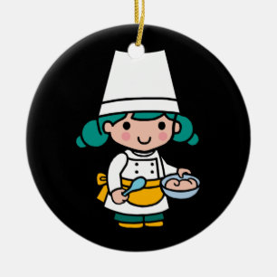 Ornement Rond En Céramique Chef / Baker Girl en cuisine d'Apron