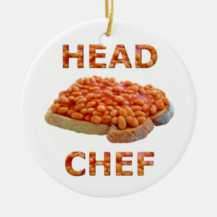 Ornement Rond En Céramique Chef cuisinier des haricots sur toast