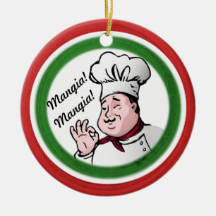 Ornement Rond En Céramique Chef italien : Mangia Mangia