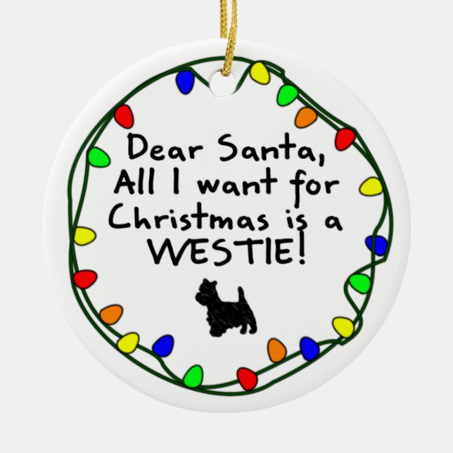 Ornement Rond En Céramique Cher Père Noël Westie (Devant)