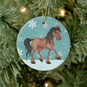 Ornement Rond En Céramique Cheval Brown personnalisé Noël neige