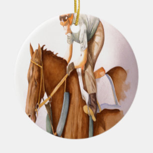 Ornement Rond En Céramique Cheval de course et Jockey