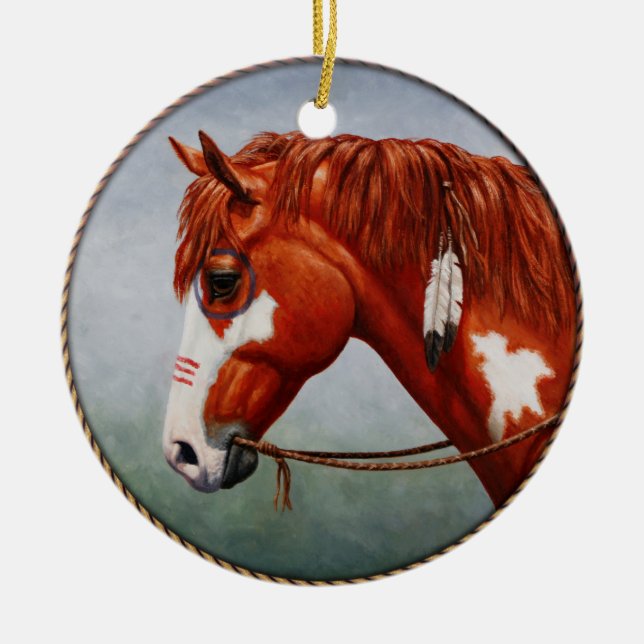 Ornement Rond En Céramique Cheval de guerre indien de l'Amérique du Châtonnie (Devant)