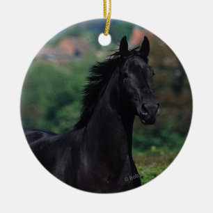 Ornement Rond En Céramique Chevaux de pur sang dans le domaine de fleur