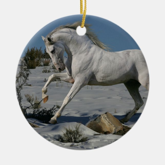 Ornement Rond En Céramique Chevaux d'imaginaire : Roi de neige (Devant)