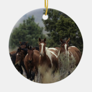 Ornement Rond En Céramique Chevaux sauvages 2 de mustang