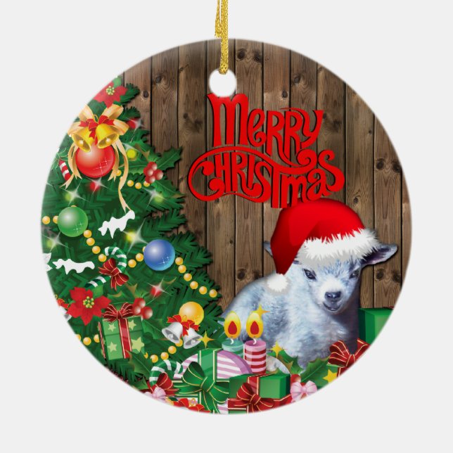 Ornement Rond En Céramique Chèvre adorable Pygmée chèvre Noël bébé (Dos)