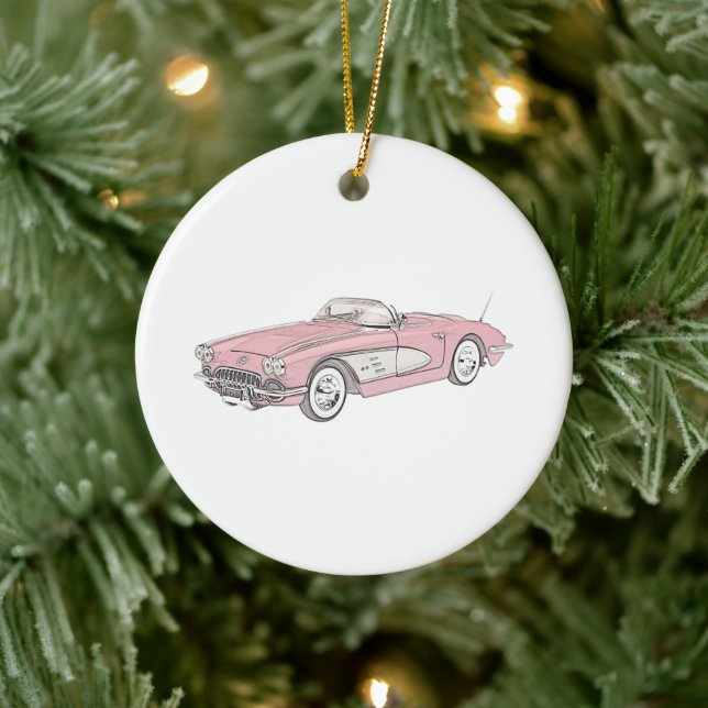 Ornement Rond En Céramique Chevy Corvette 1958 (Arbre)