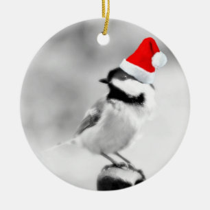 Ornement Rond En Céramique chickadee de père Noël