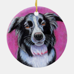 Ornement Rond En Céramique Chien de lune, frontière Collie