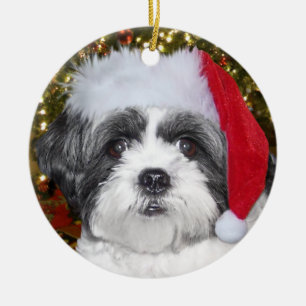 Ornement Rond En Céramique Chien de Shih Tzu de Noël