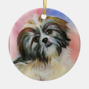 Ornement Rond En Céramique chien de tzu de shih