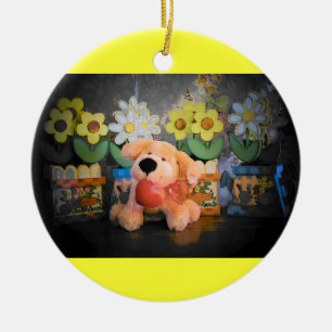 Ornement Rond En Céramique Chien peluche / chat et fleurs