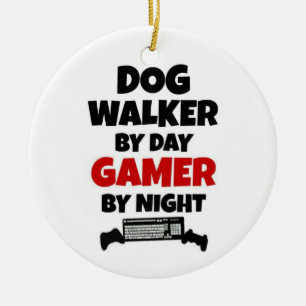 Ornement Rond En Céramique Chien Walker par Joueur de jour par nuit