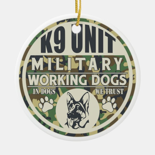 Ornement Rond En Céramique Chiens d'utilité militaires de l'unité K9 (Devant)