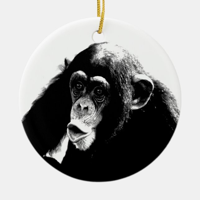 Ornement Rond En Céramique Chimpanzé noir blanc (Devant)