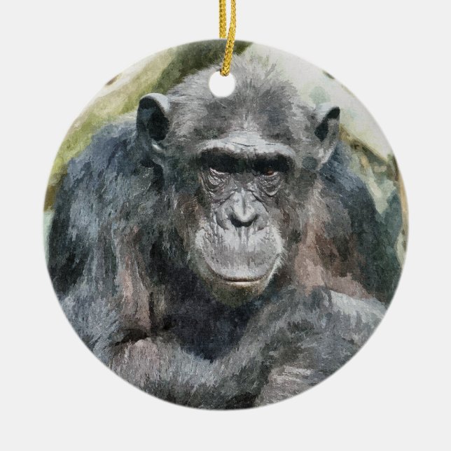 ORNEMENT ROND EN CÉRAMIQUE CHIMPANZÉS (Devant)