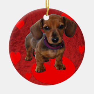 Ornement Rond En Céramique Chiot avec coeur