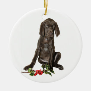 Ornement Rond En Céramique Chiot pointeur de Noël
