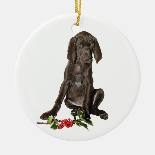Ornement Rond En Céramique Chiot pointeur de Noël (Devant)