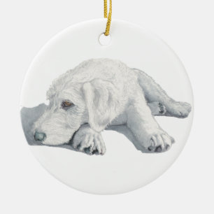 Ornement Rond En Céramique Chiot somnolent de Labradoodle