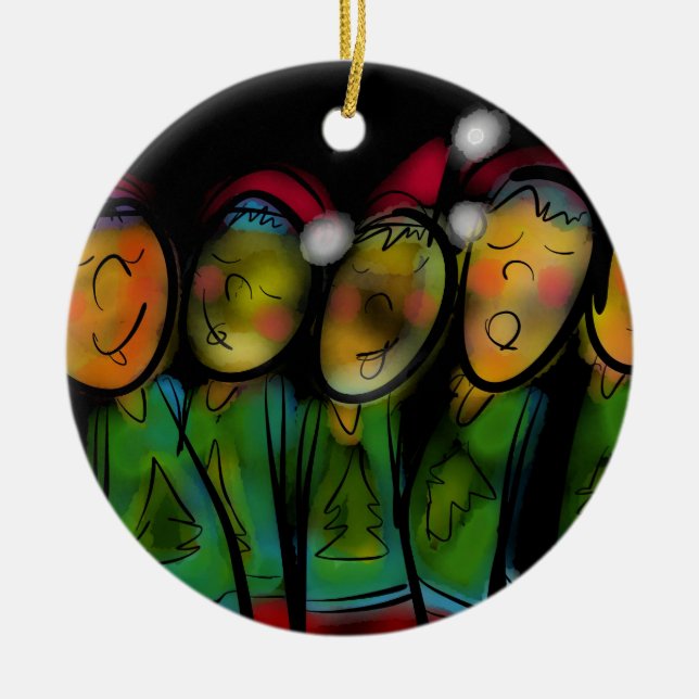 Ornement Rond En Céramique Choeur de Noël (Devant)