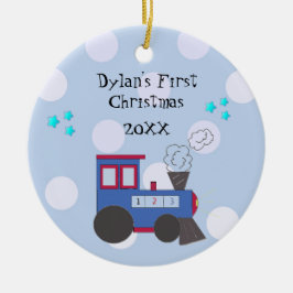 Ornement Rond En Céramique Choo Choo Train Baby's First Christmas