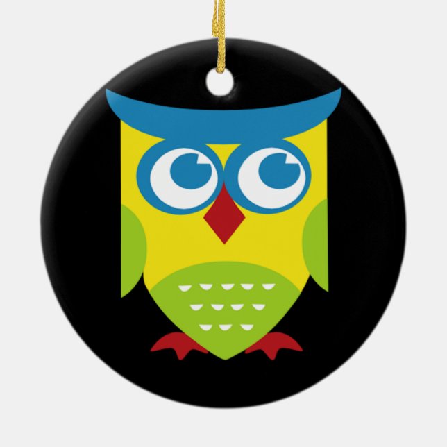 Ornement Rond En Céramique Chouette rétro colorée (Dos)