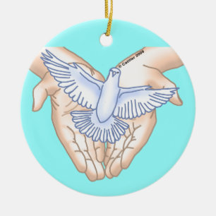 Ornement Rond En Céramique Christian Hands Dove