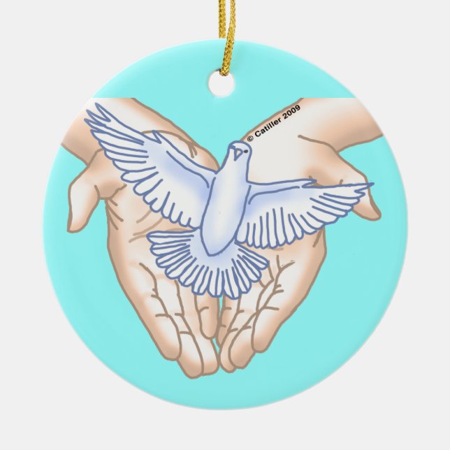Ornement Rond En Céramique Christian Hands Dove (Devant)