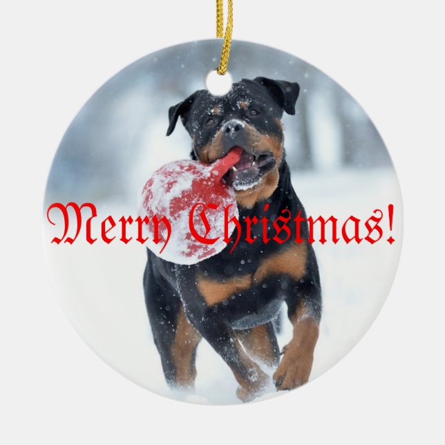 Ornement Rond En Céramique Christmas tree Rottweiler (Devant)