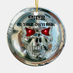 ORNEMENT ROND EN CÉRAMIQUE CHROME SKULL DAMASK AFFICHETTE DE PORTE