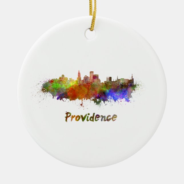 Ornement Rond En Céramique Ciel de la Providence en aquarelle (Devant)