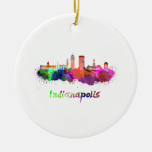 Ornement Rond En Céramique Ciel d'Indianapolis en aquarelle
