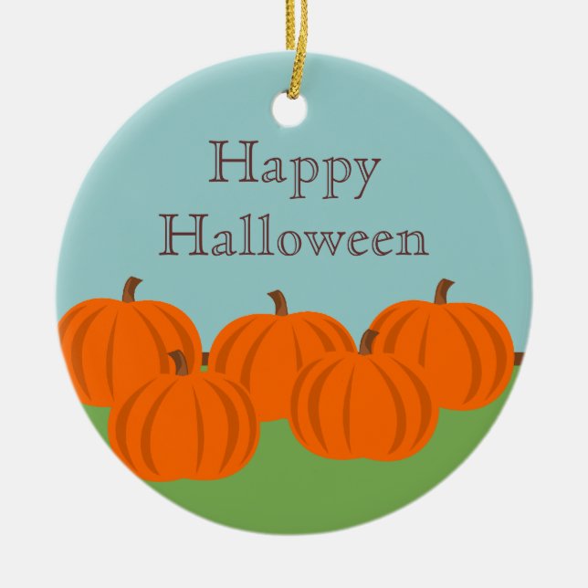 Ornement Rond En Céramique Citrouille Patch Ornament Halloween (Devant)