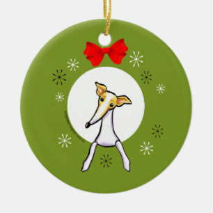Ornement Rond En Céramique Classique blanc de Noël de lévrier italien de fa
