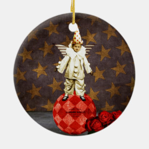 Ornement Rond En Céramique Clown vintage d'ange de cirque