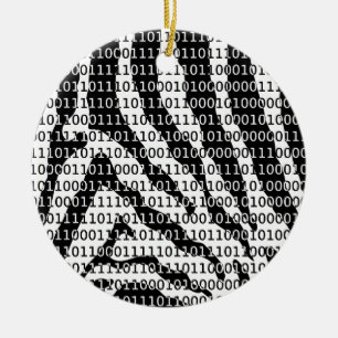 Ornement Rond En Céramique Code binaire Zebra noir et blanc