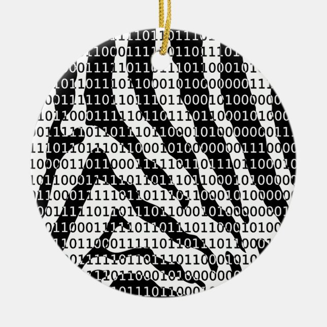 Ornement Rond En Céramique Code binaire Zebra noir et blanc (Devant)