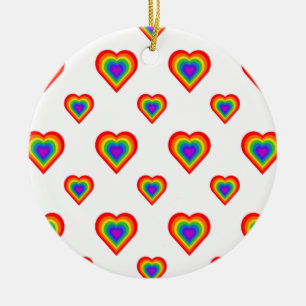 Ornement Rond En Céramique Coeur arc-en-ciel