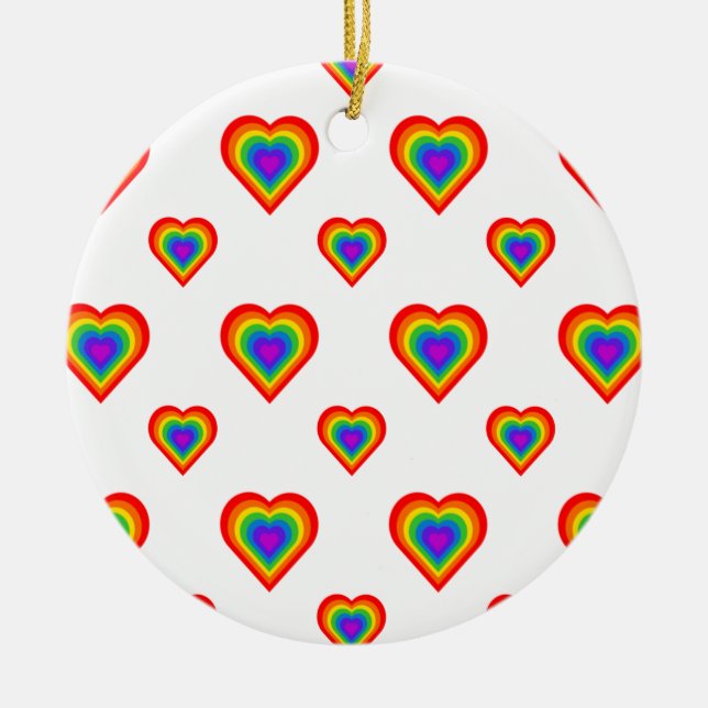 Ornement Rond En Céramique Coeur arc-en-ciel (Devant)