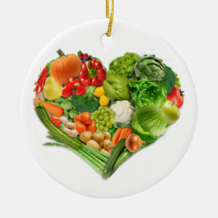 Ornement Rond En Céramique Coeur de fruits et légumes - végétalien