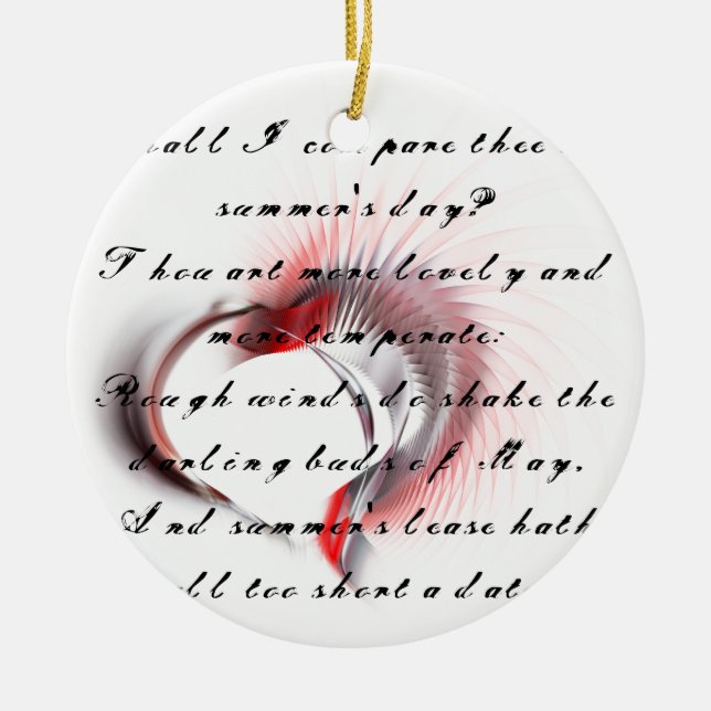 Ornement Rond En Céramique Coeur métallique avec sonnet de Shakespeare 18 (Devant)