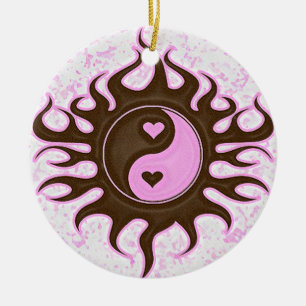 Ornement Rond En Céramique Coeurs de Yin Yang