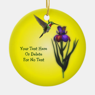 Ornement Rond En Céramique Colibri Et Fleur Iris Personnalisés