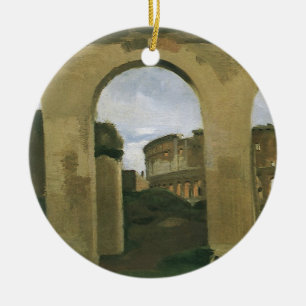 Ornement Rond En Céramique Colisée vue à travers les Arcades à Rome, Italie